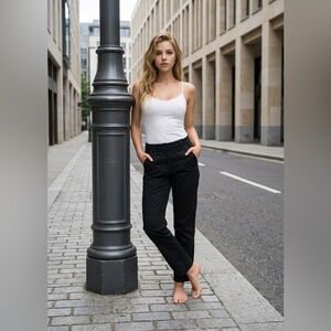 A.L.C. Women's Stretch Black Pants High Waist Size 6 Straight Leg Belted